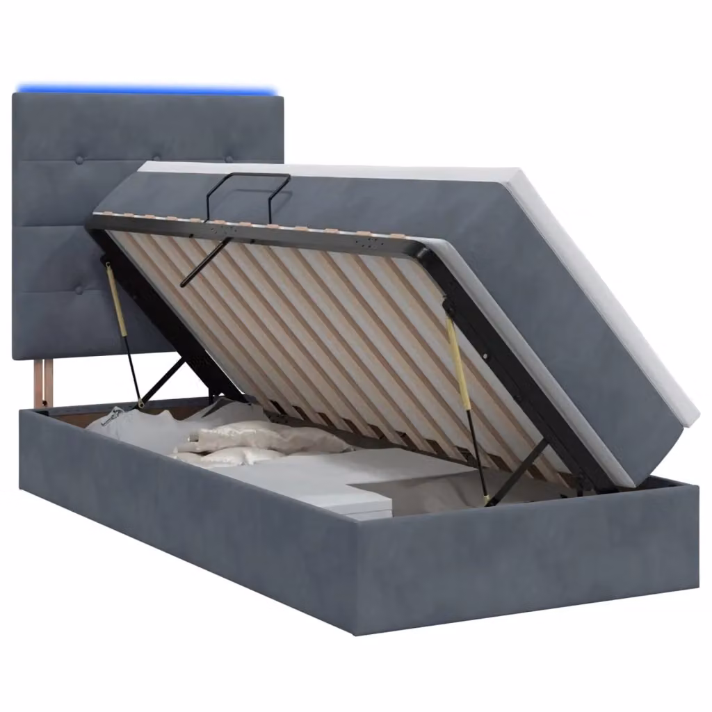 Letto con contenitore e materasso vidaXL in tessuto grigio con illuminazione LED e porta USB L/P/H: 100 x 200 x 45 cm – 2