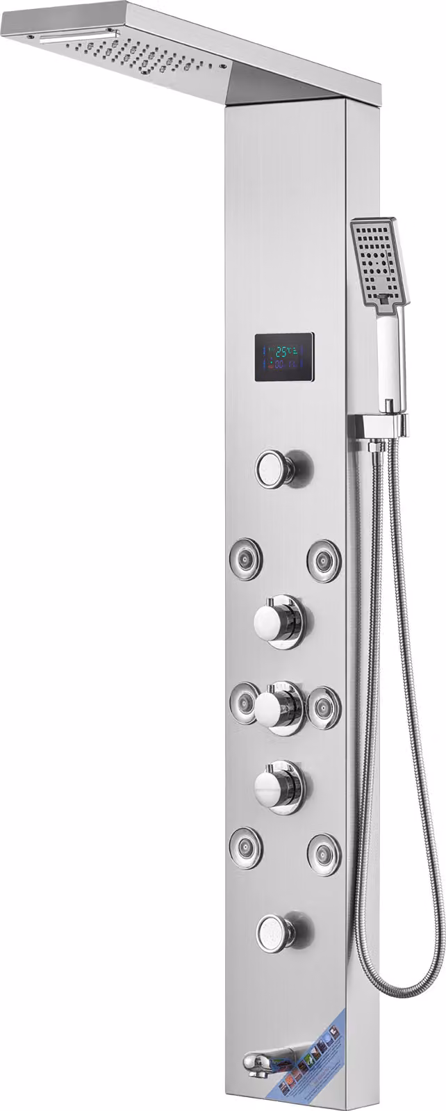 Sistema di pannelli doccia SucceBuy, 6 modalità di doccia, torre di pannelli doccia a LED e schermo con potenza dell'acqua, pioggia, cascata, 8 getti massaggianti, bocca da bagno, doccetta, set doccia a muro in acciaio inox