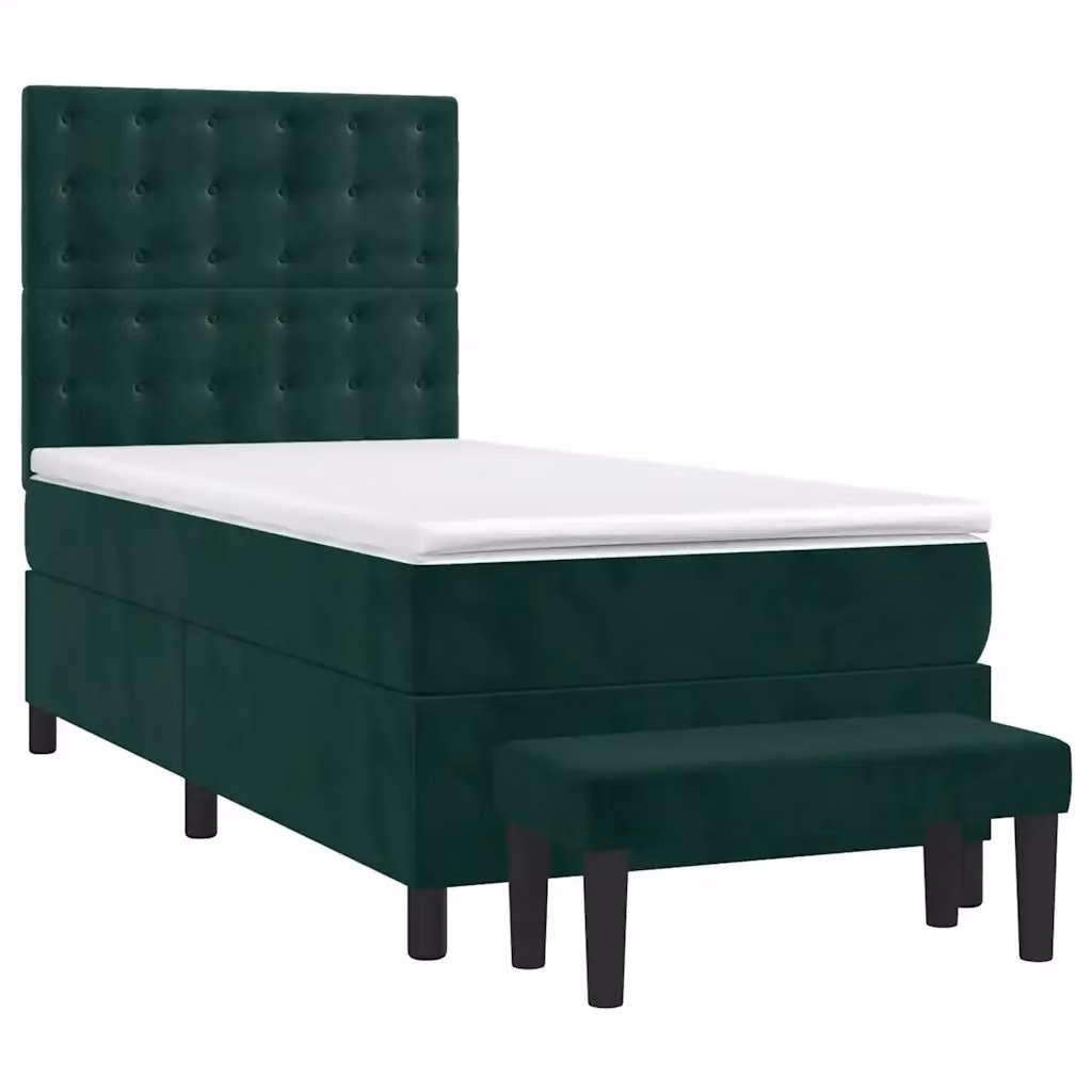 vidaXL Giroletto a Molle Ibrido con Materasso in Velluto Verde Scuro L/P/H: 200 x 90 x 128 cm – 2