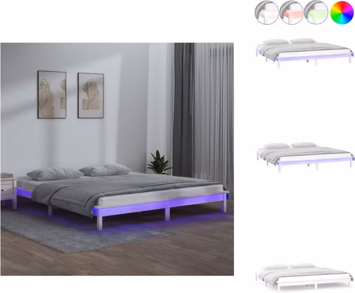 vidaXL Letto in legno massiccio con LED bianchi 135x190 cm - Letti e strutture letto