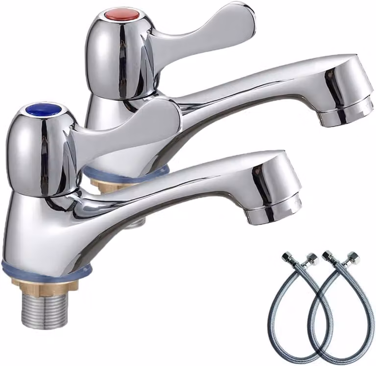 Rubinetti per lavabo, 2 pezzi, in ottone cromato, per acqua calda e fredda, adatti per il bagno