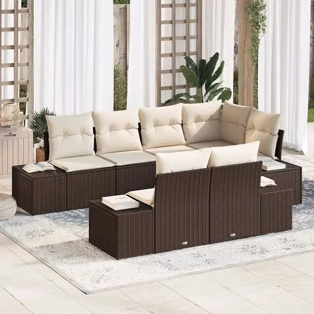 Set Divano da Giardino 7 pz Marrone e Crema polyrattan 3347098