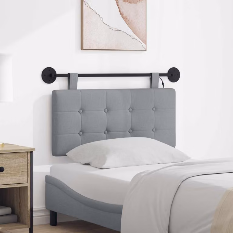 Testiera per letto sospesa vidaXL con luce LED integrata in tessuto grigio chiaro