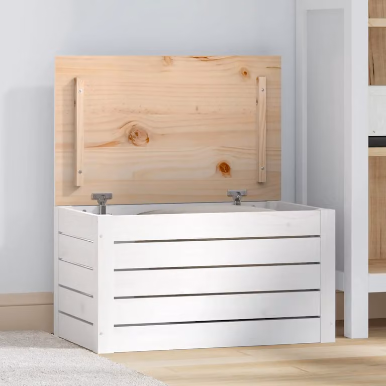 vidaXL Contenitore Portaoggetti in Legno di Pino Massello Bianco L: 59,5 cm, P: 36,5 cm, H: 33 cm