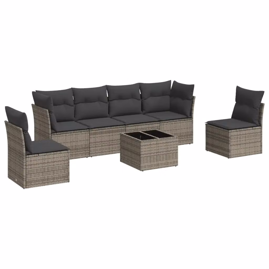 Set di Divani da Giardino vidaXL 7 Pezzi in Polyrattan Grigio con Cuscini e Tavolino da Esterno – 2