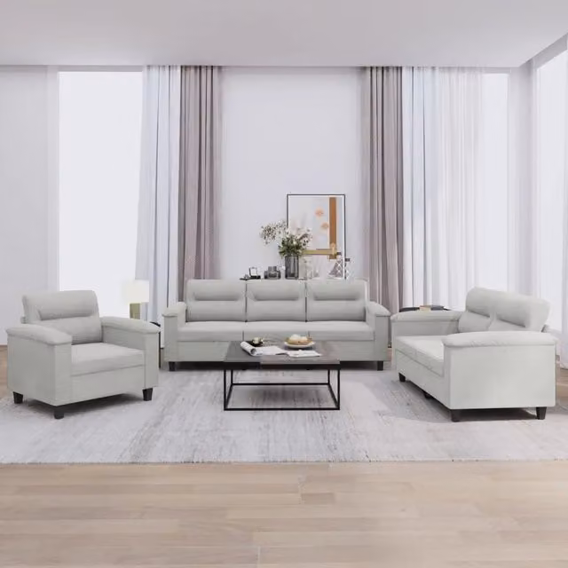 Set di divani 3 pezzi vidaXL in microfibra grigia con cuscini per soggiorno in stile moderno
