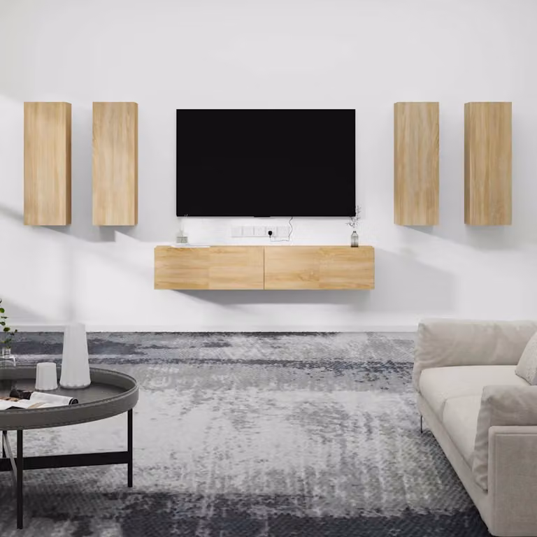 Set di mobili porta TV da 6 pezzi vidaXL in legno multistrato e MDF, colore rovere sonoma beige e marrone, design classico da parete per il tuo soggiorno