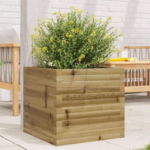 Fioriera rialzata in legno di pino marrone per giardino e terrazza L/P/H: 50 x 50 x 45,5 cm