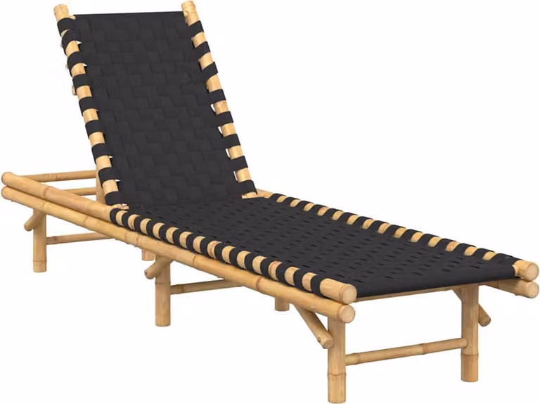 Lettino Prendisole con Fettuccia Intrecciata Nera 55x200x30 cm