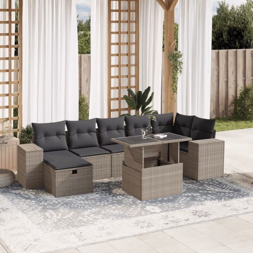Maison Exclusive - Set Divano da Giardino 8pz con Cuscini Grigio Chiaro Polyrattan