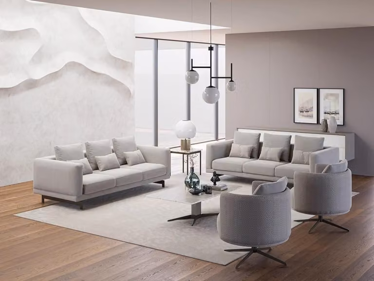 Polstermöbel Komplett 2x Sofa Dreisitzer Couch Wohnzimmer Sessel Polster Stoff