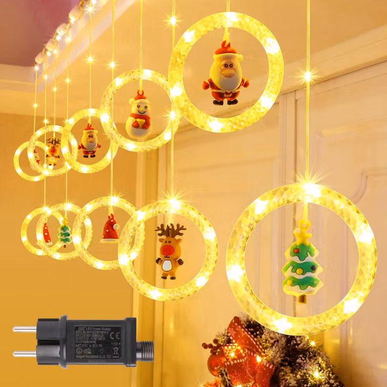 Tenda luminosa a LED, 3 metri, 100 LED, con timer, 10 decorazioni, luce bianco caldo, grado di protezione IP65