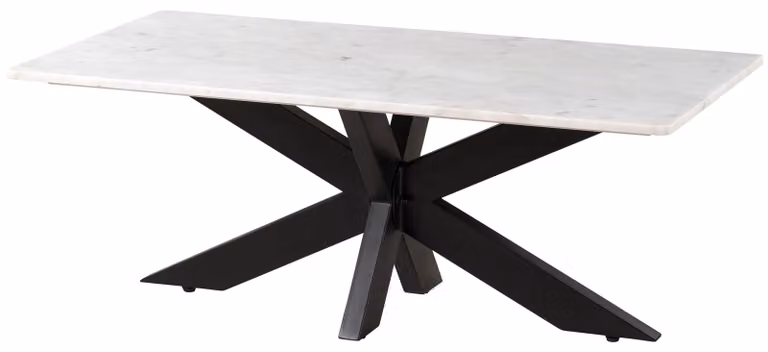 MASSIVMOEBEL24 | Tavolino da salotto in marmo bianco - gambe incrociate in ferro nero 120x60 BARCELONA #314