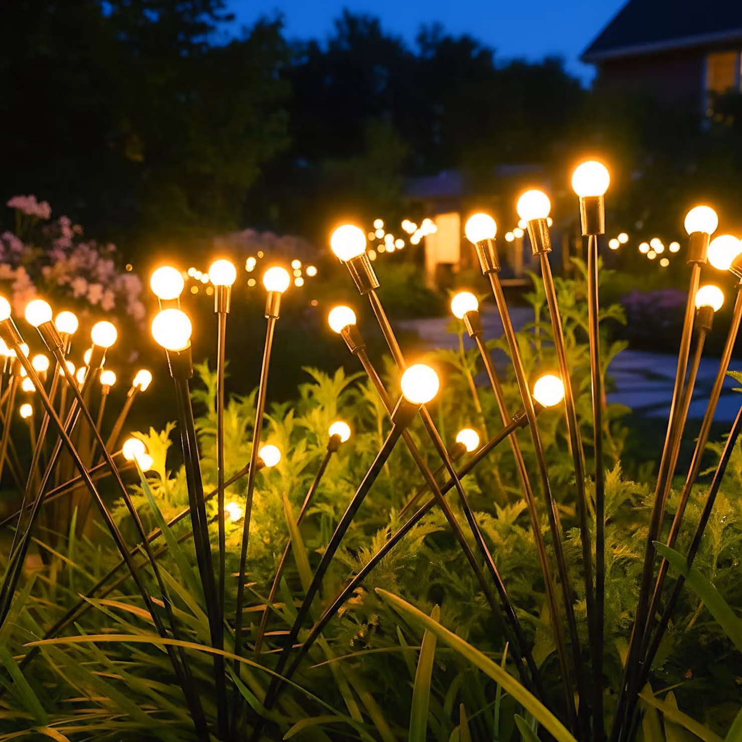 Set di 4 catene luminose solari, con 6 LED per catena, grado di protezione IP65, luce bianco caldo