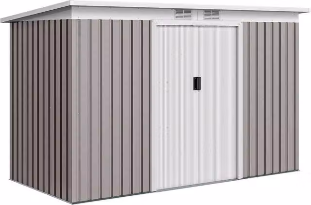 Casetta da giardino Outsunny in acciaio galvanizzato con 2 prese d'aria e 2 porte scorrevoli, capanno porta attrezzi grigio chiaro, L: 280 cm, P: 130 cm, H: 172 cm