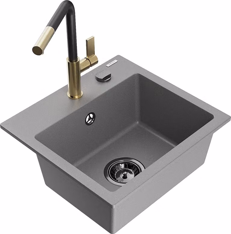 Mexen Milo lavello in granito a 1 vasca con miscelatore cucina Flora, grigio - 6505-71-670401-57-B