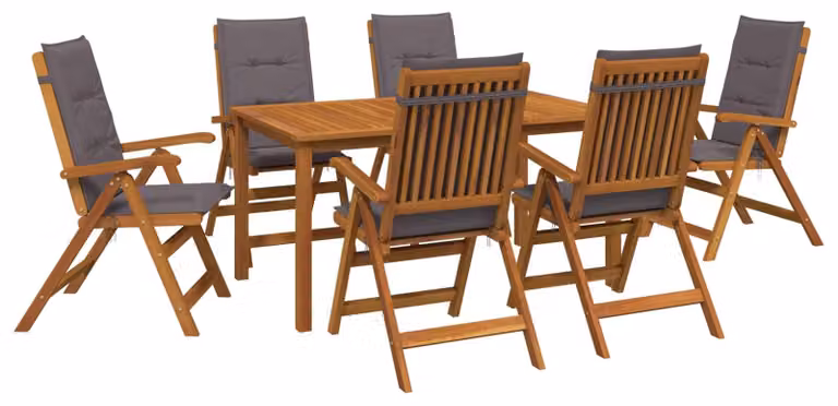 Set da giardino da 7 pezzi, realizzato in legno massello di acacia naturale