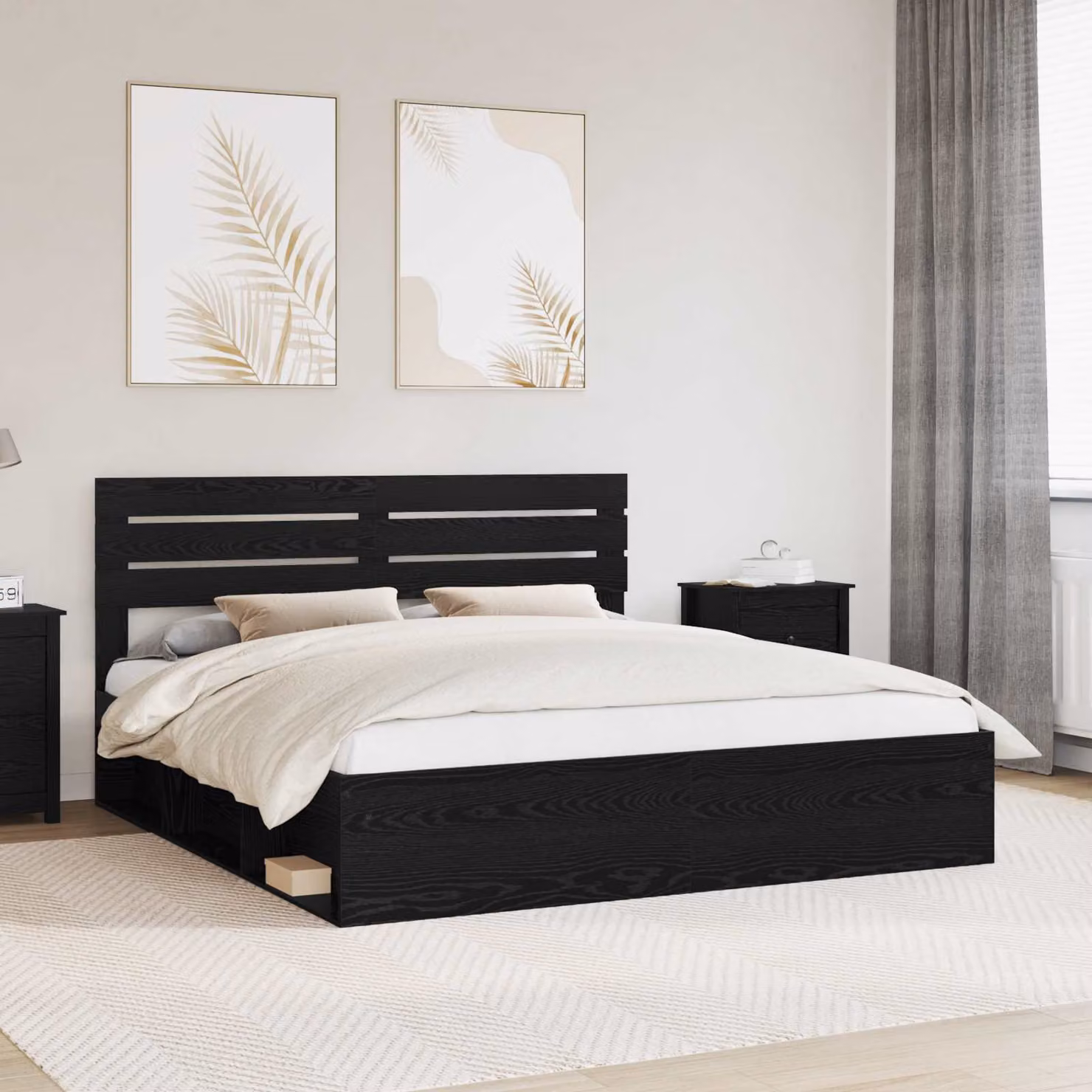 Struttura del letto moderna vidaXL in pino massello nero L/P/H: 200 x 200 x 203 cm