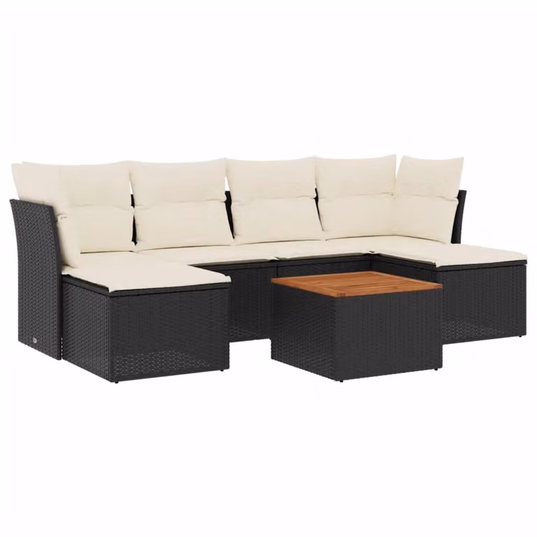 Set Divani da Giardino con Cuscini 7pz Nero Polyrattan