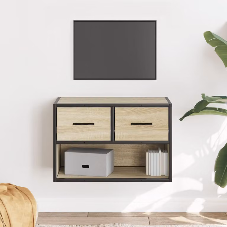 Mobile TV vidaXL in stile industriale in legno e metallo, Rovere Sonoma, L 60 cm x P 31 cm x H 39,5 cm