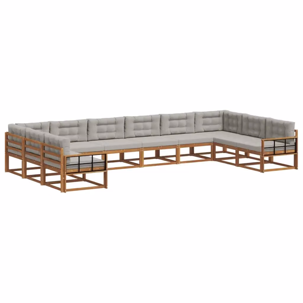 Set di divani da esterno vidaXL in legno di acacia con cuscini, composizione a L, colore beige e grigio – 2