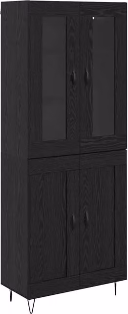 Credenza moderna in legno multistrato Rovere e Nero con dettagli in vetro e metallo per soggiorno o sala da pranzo L: 69,5 cm, P: 34 cm, H: 90 cm