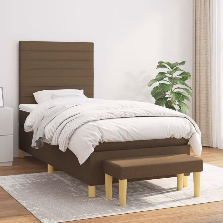 vidaXL Giroletto a Molle Ibrido con Materasso in Tessuto Marrone e Bianco L/P/H: 190 x 90 x 128 cm