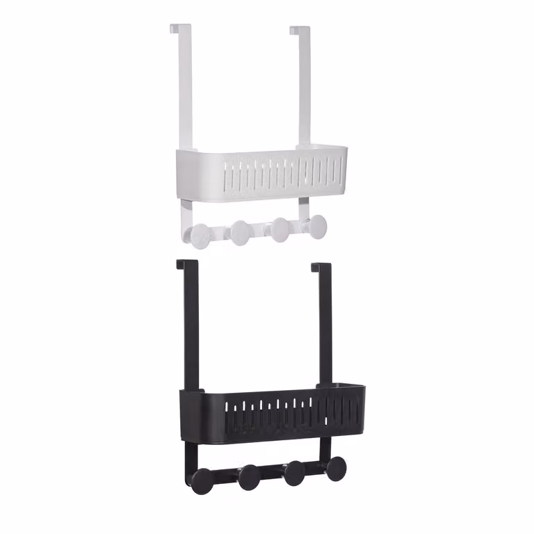 Mensola con 1 ripiano e 4 ganci VESTIAMO CASA Linea Tahoma, colore bianco, L: 35 cm, P: 30 cm, H: 11,5 cm