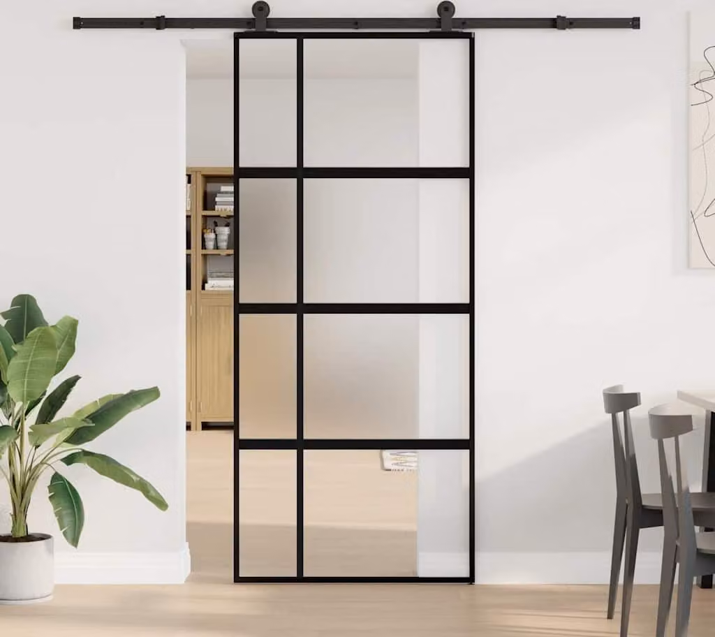 Porta Scorrevole Ferramenta 90x205 cm Vetro Temperato Alluminio