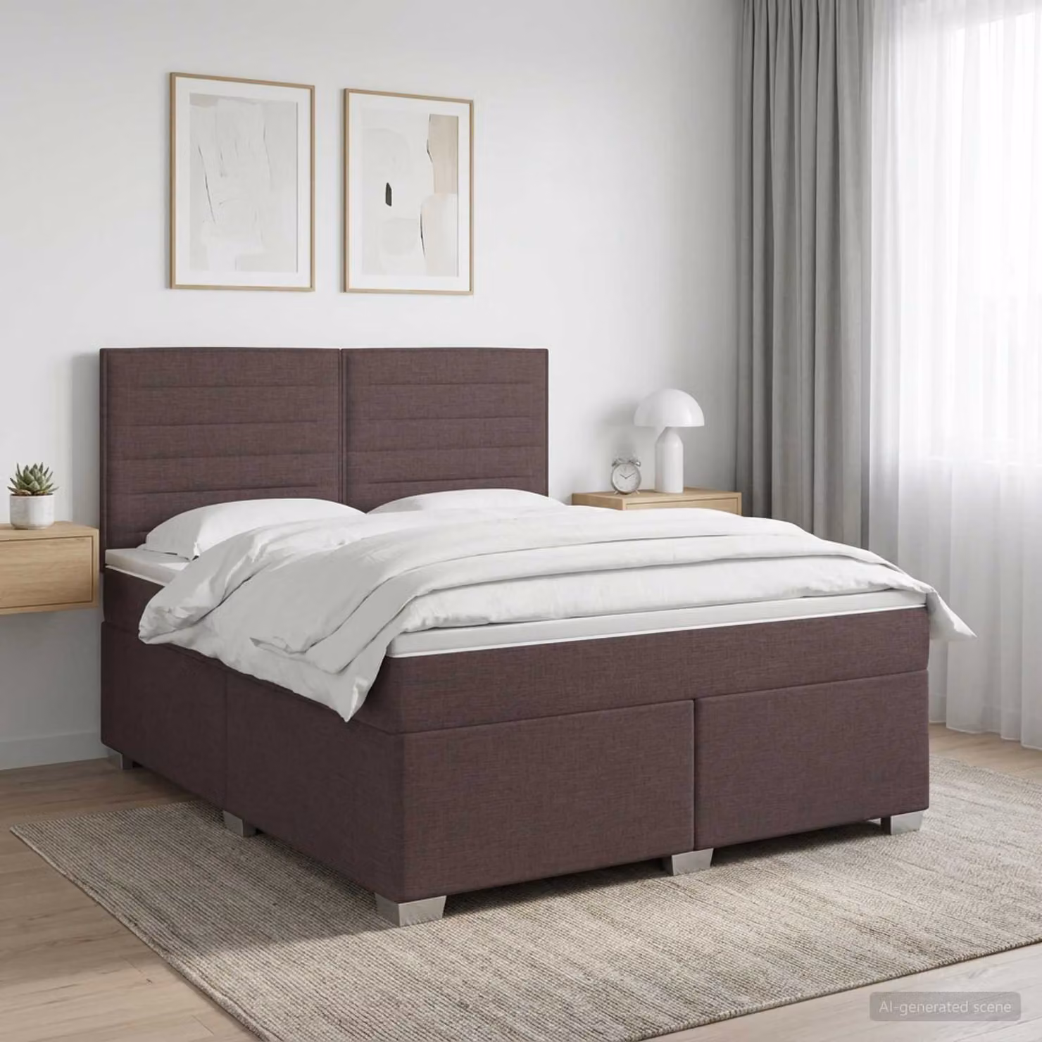 Letto box spring con materasso vidaXL moderno in tessuto marrone e bianco L/P/H: 200 x 140 x 144 cm