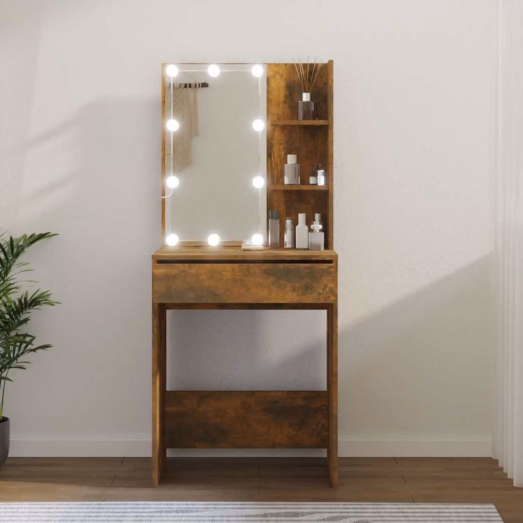vidaXL Toeletta con LED in Rovere Fumo, L: 60 cm, P: 40 cm, H: 140 cm