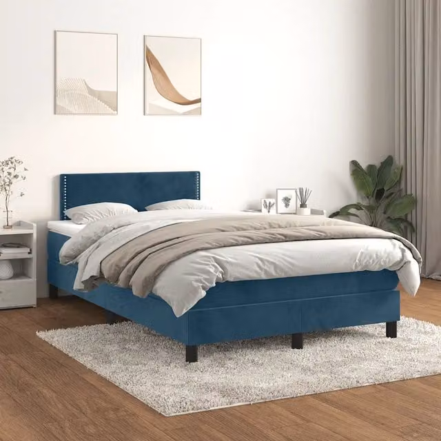Letto Ibrido vidaXL con Giroletto a Molle e Materasso in Velluto Blu e Bianco L/P/H: 120 x 200 x 78 cm