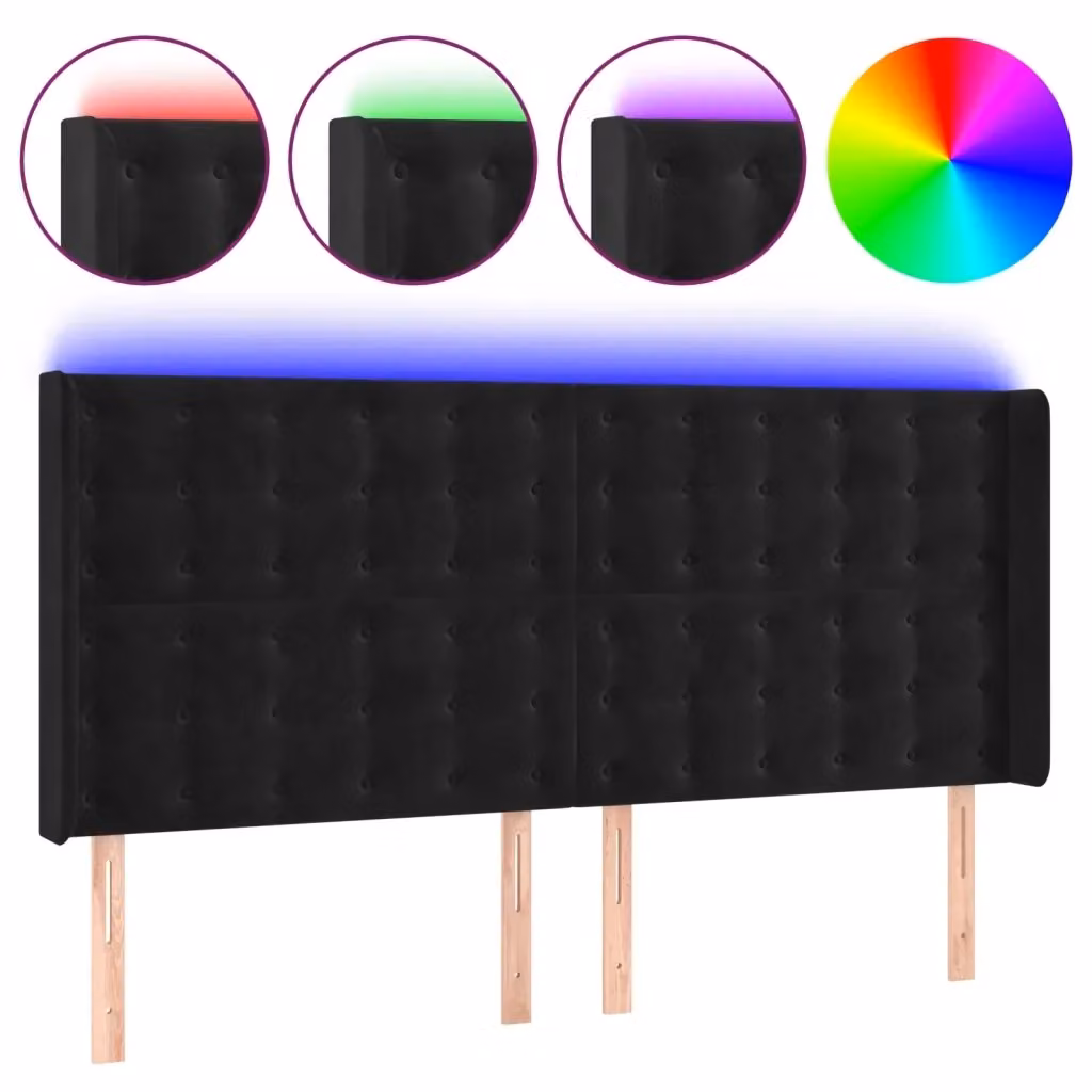 Testiera con LED e porta USB vidaXL in velluto nero L: 203 cm, P: 16 cm, H: 118-128 cm – 2