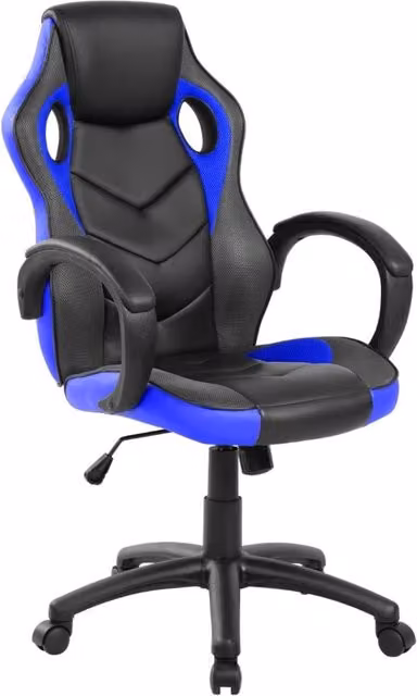 Poltrona Gaming Serena Group per Adulti, Blu e Nero, in Pelle Sintetica con Braccioli e Poggiatesta, L/P/H: 61 x 66 x 116 cm
