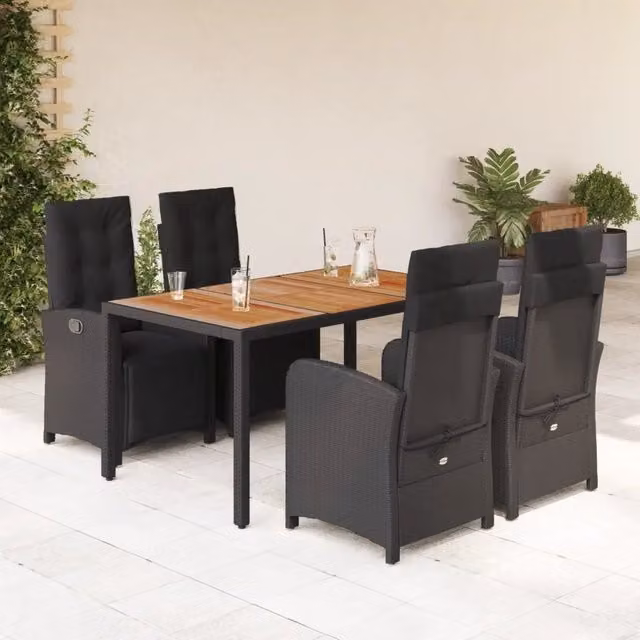 Set da Pranzo da Giardino 5 pz Nero con Cuscini in Polyrattan 3212476