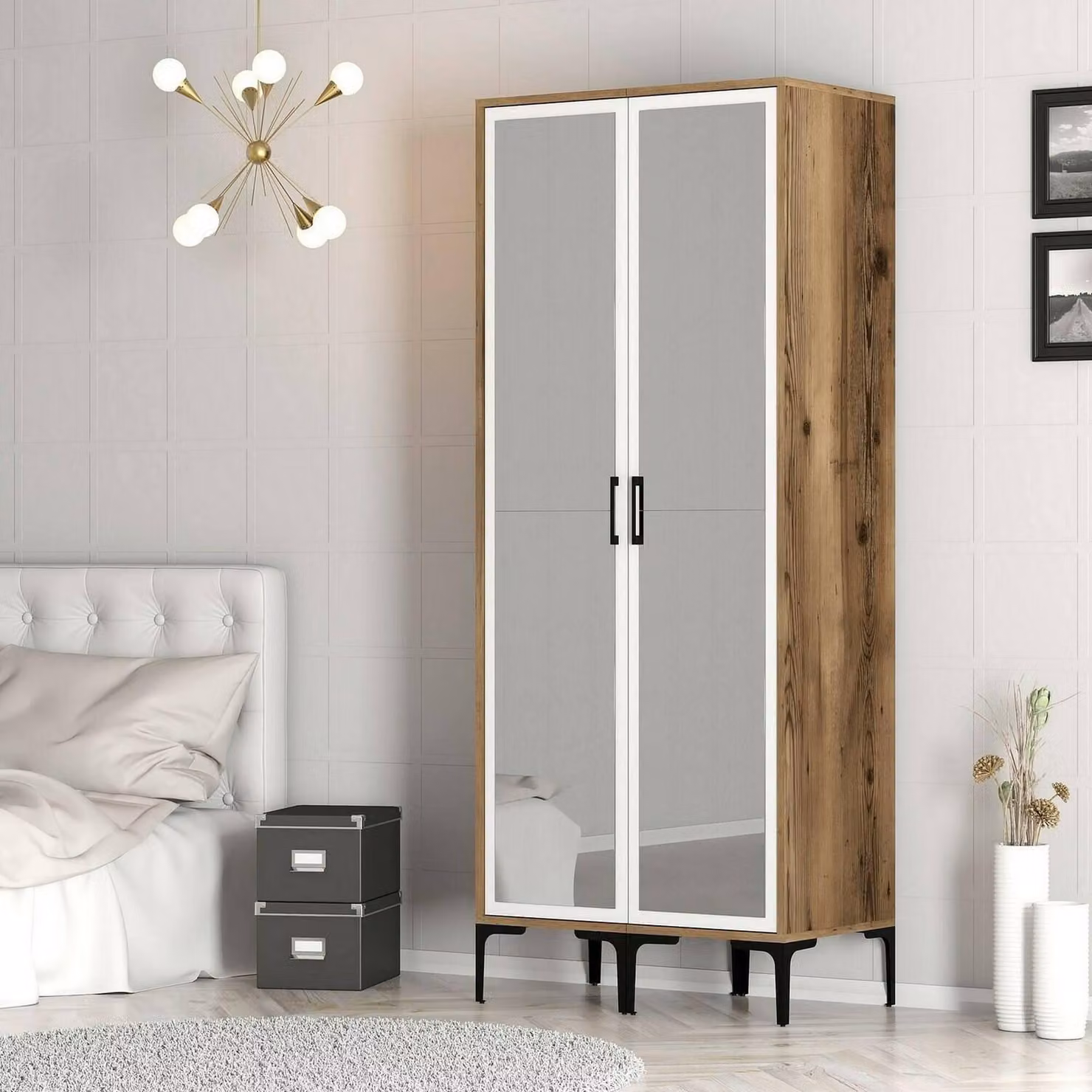 Dmora Guardaroba 2 Ante Bagnone 47.5x201.4h cm Bianco, Appendiabiti 2 Ante
