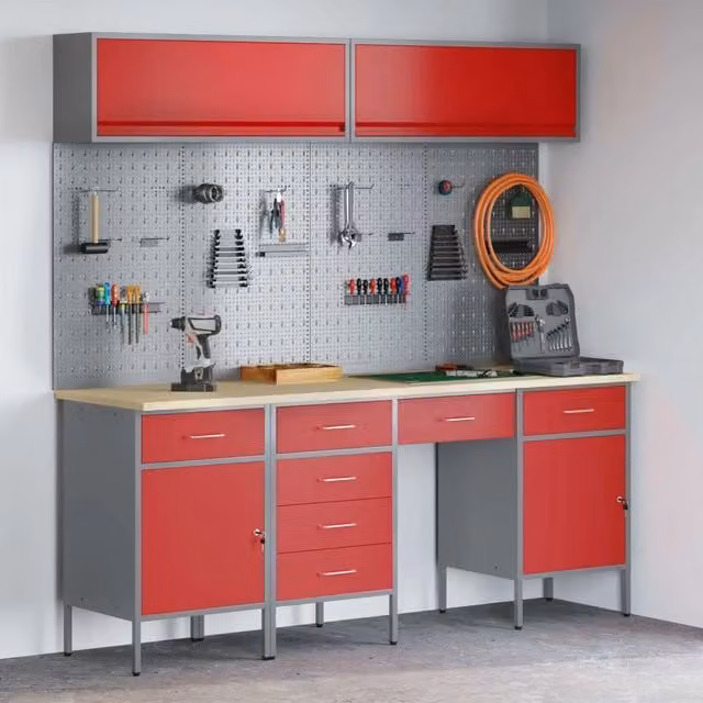 Mobile da lavoro con cassetto vidaXL 7 pz Rosso e Grigio