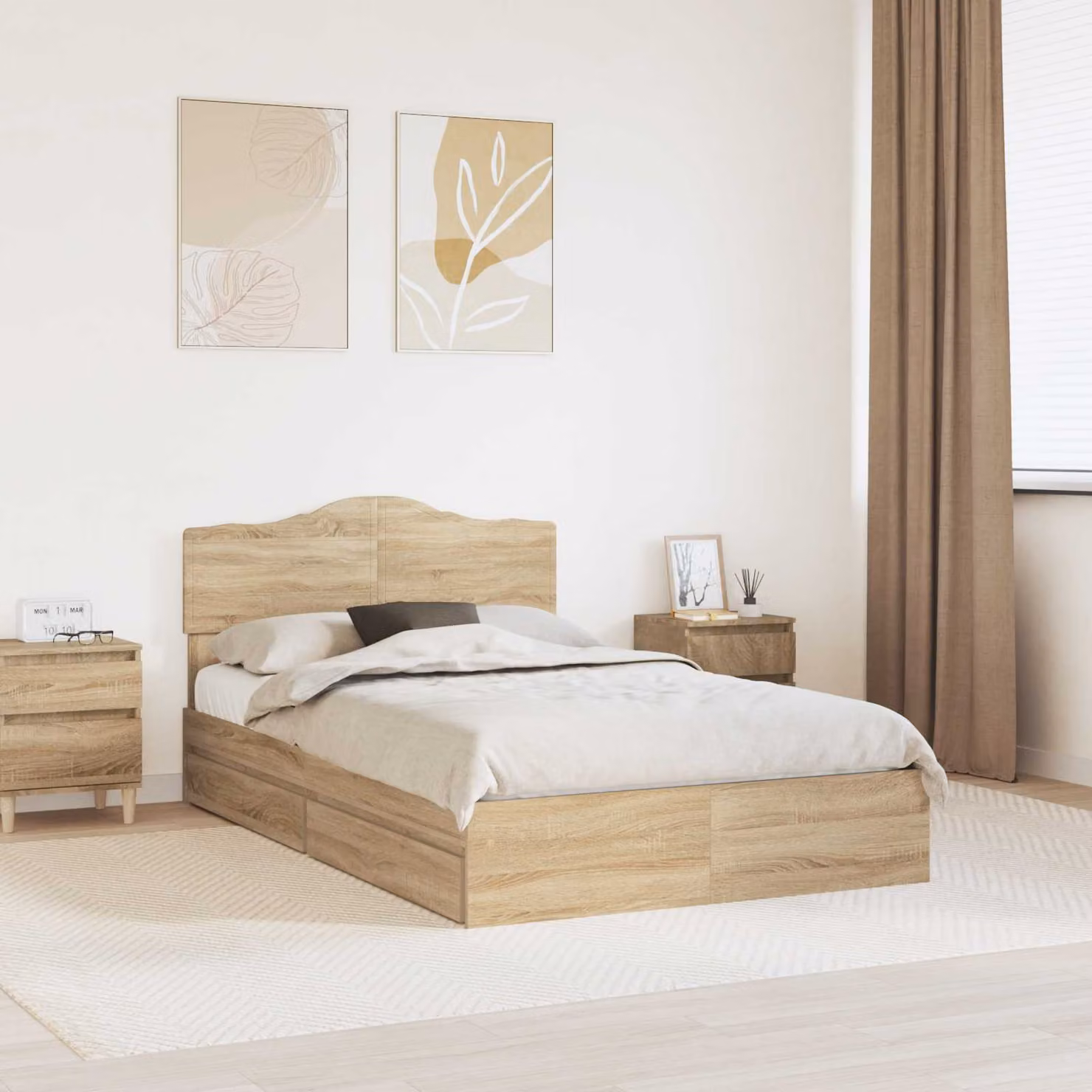 Letto con contenitore e cassetto vidaXL in Rovere Sonoma, L: 138 cm, P: 196 cm, H: 90 cm