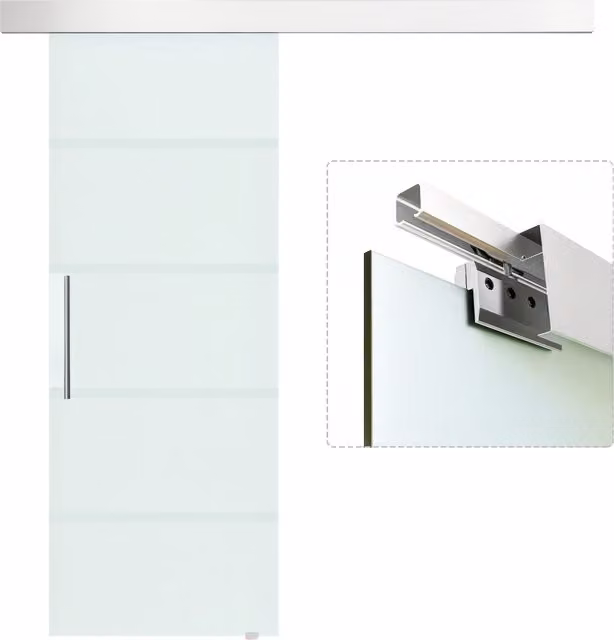 Porta scorrevole in vetro temperato trasparente con binario in alluminio Aosom L: 75 cm, H: 210 cm – 1