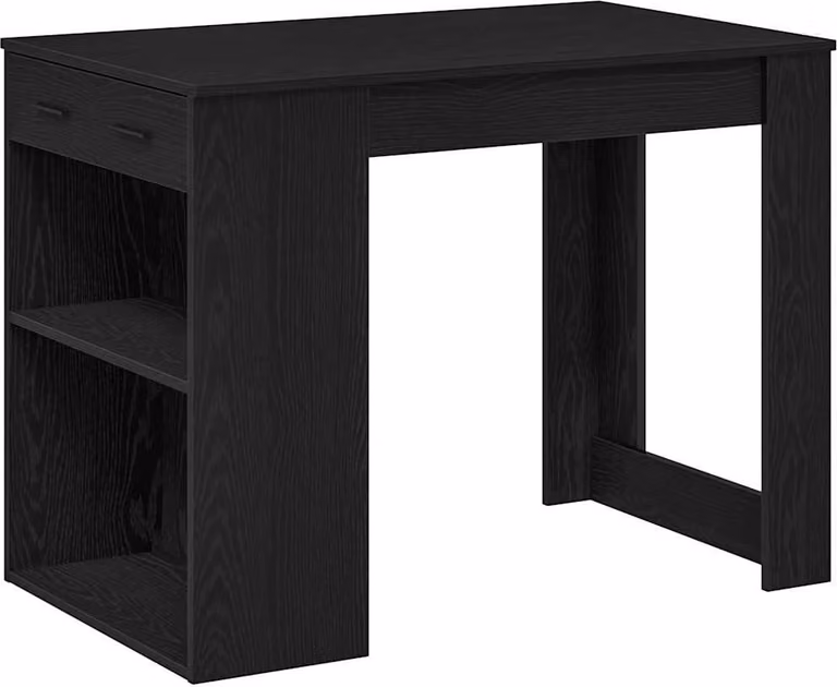 Scrivania con Cassetto e Ripiano Rovere nero Legno Multistrato