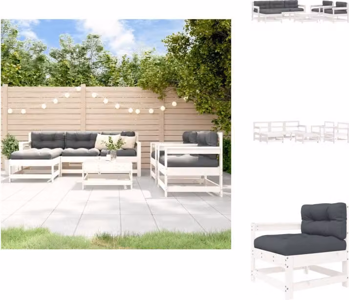 vidaXL set da salotto da giardino 7 pezzi con cuscini in legno massiccio bianco - Set di mobili da giardino