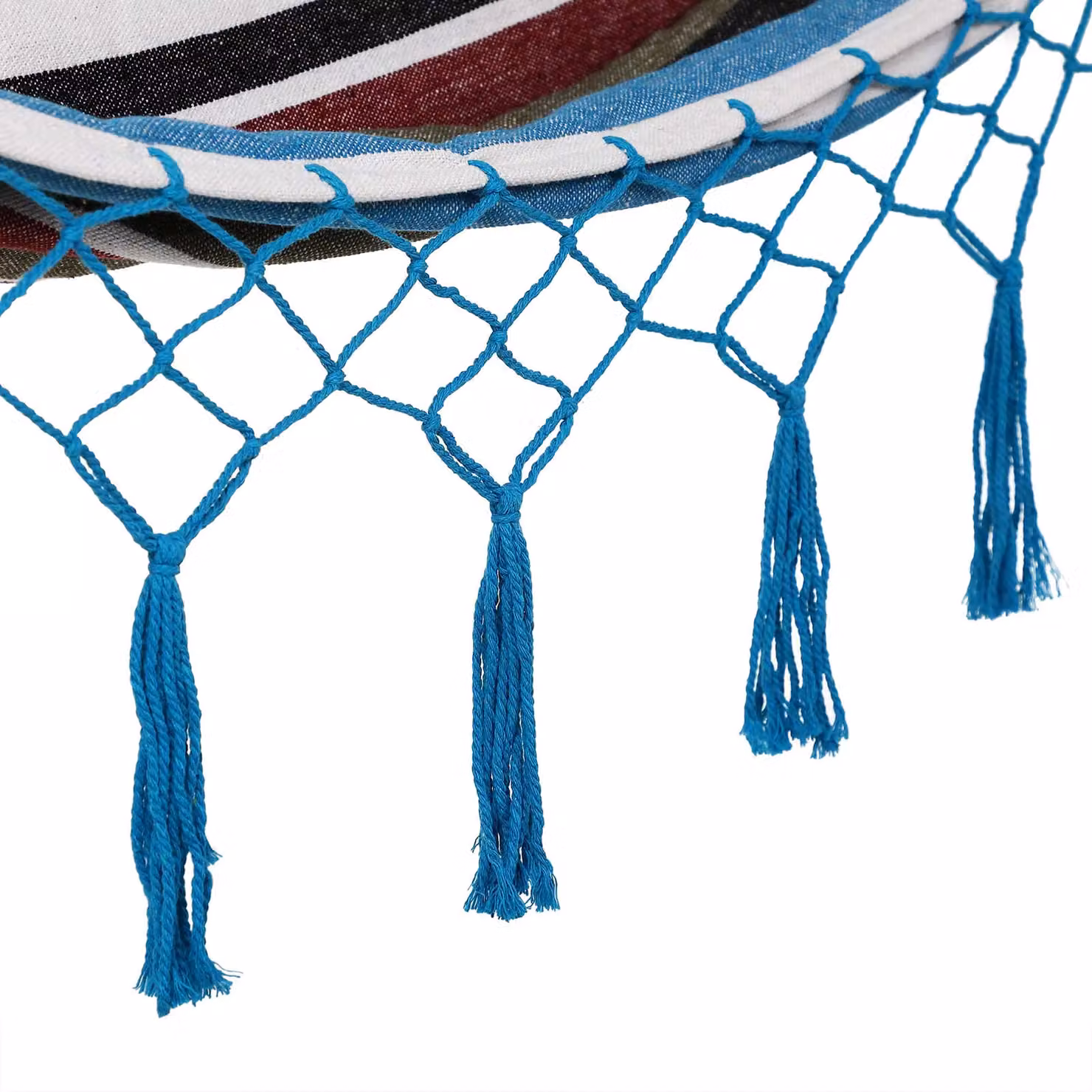 Amaca Detex con frange in stile boho blu a righe, portata fino a 300 kg, L: 320 cm, P: 150 cm – 2