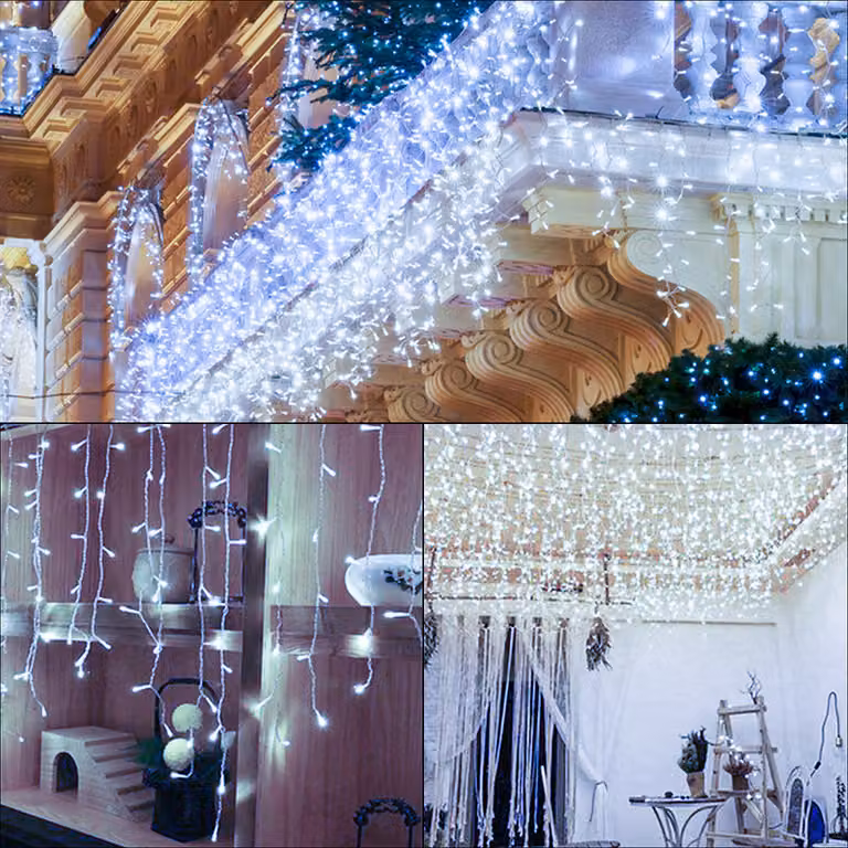 Jopassy LED pioggia di ghiaccio luci fatate bianco freddo 200 LED 10m luce di Natale tenda illuminazione luci fatate albero di Natale