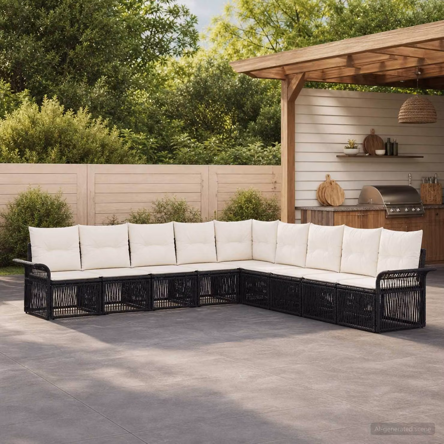 Set Divano da Giardino vidaXL 9 pz a Forma a L con Cuscini Nero