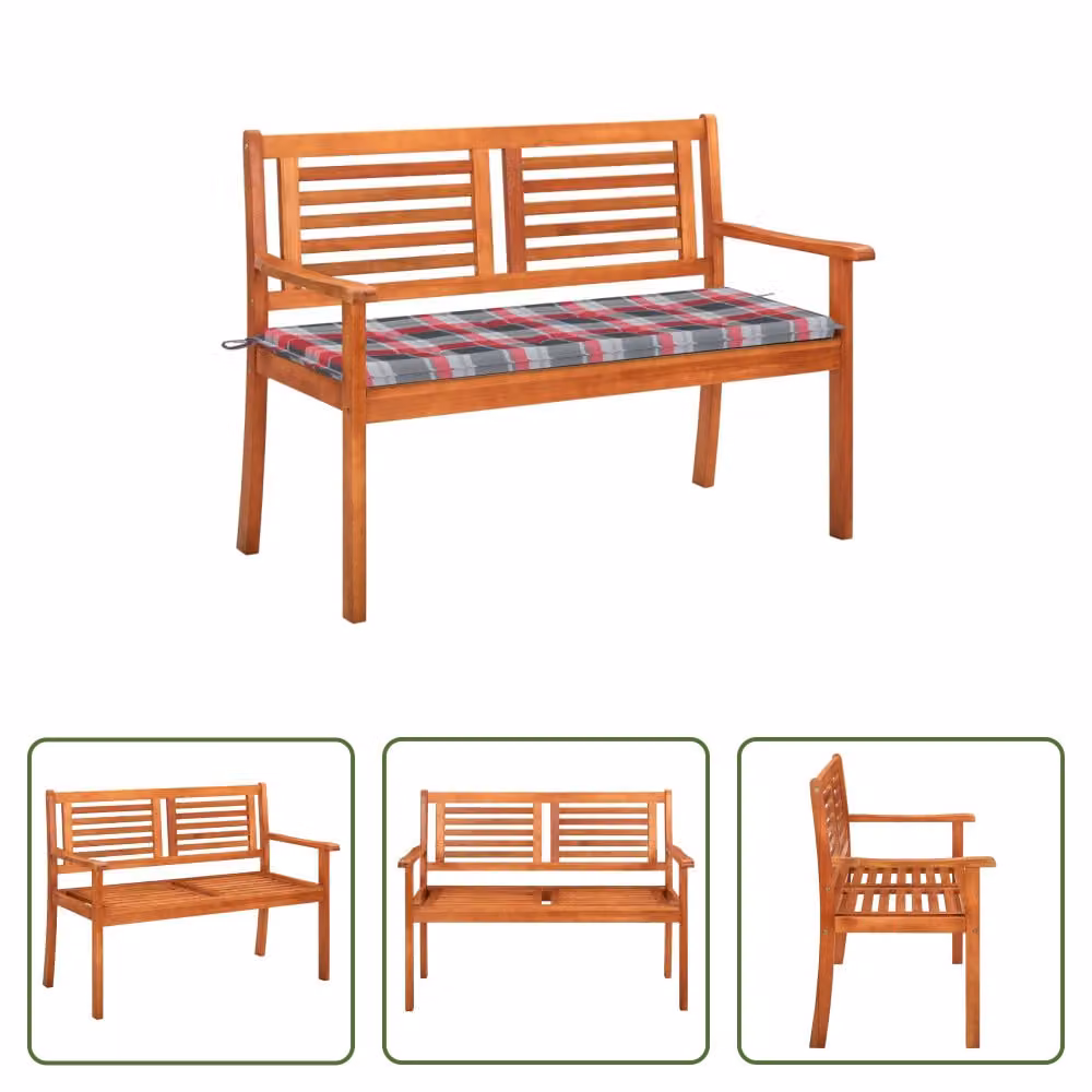 The Living Store Panca da giardino a 2 posti con cuscino 120 cm in legno massiccio eucalipto