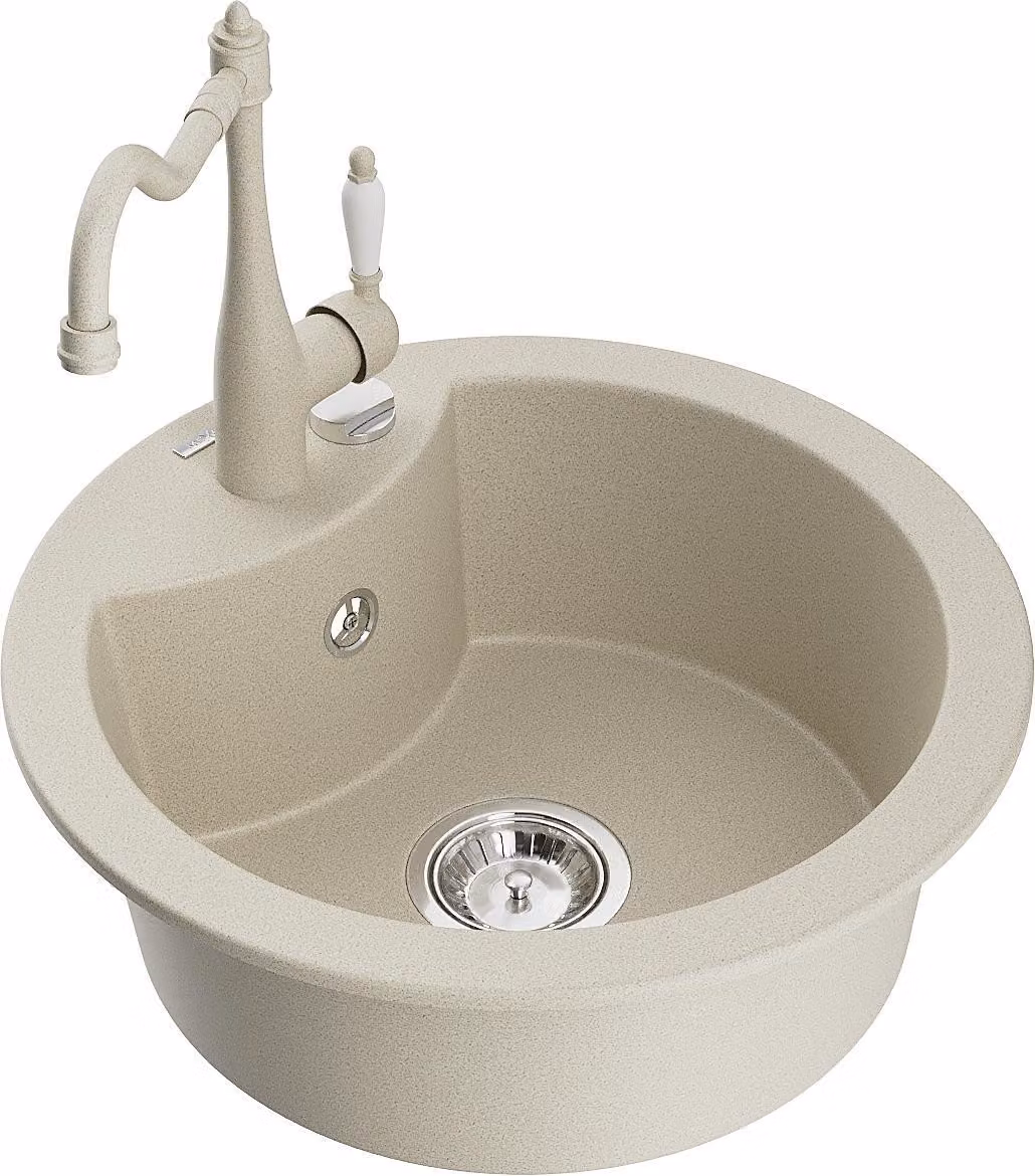 Mexen Diego lavello in granito a 1 vasca con miscelatore da cucina Carla, beige - 6512-69-670700-69