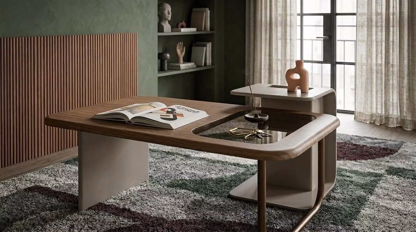 Tavolino da caffè, tavolino ausiliario, soggiorno, stile moderno, marrone, rettangolare