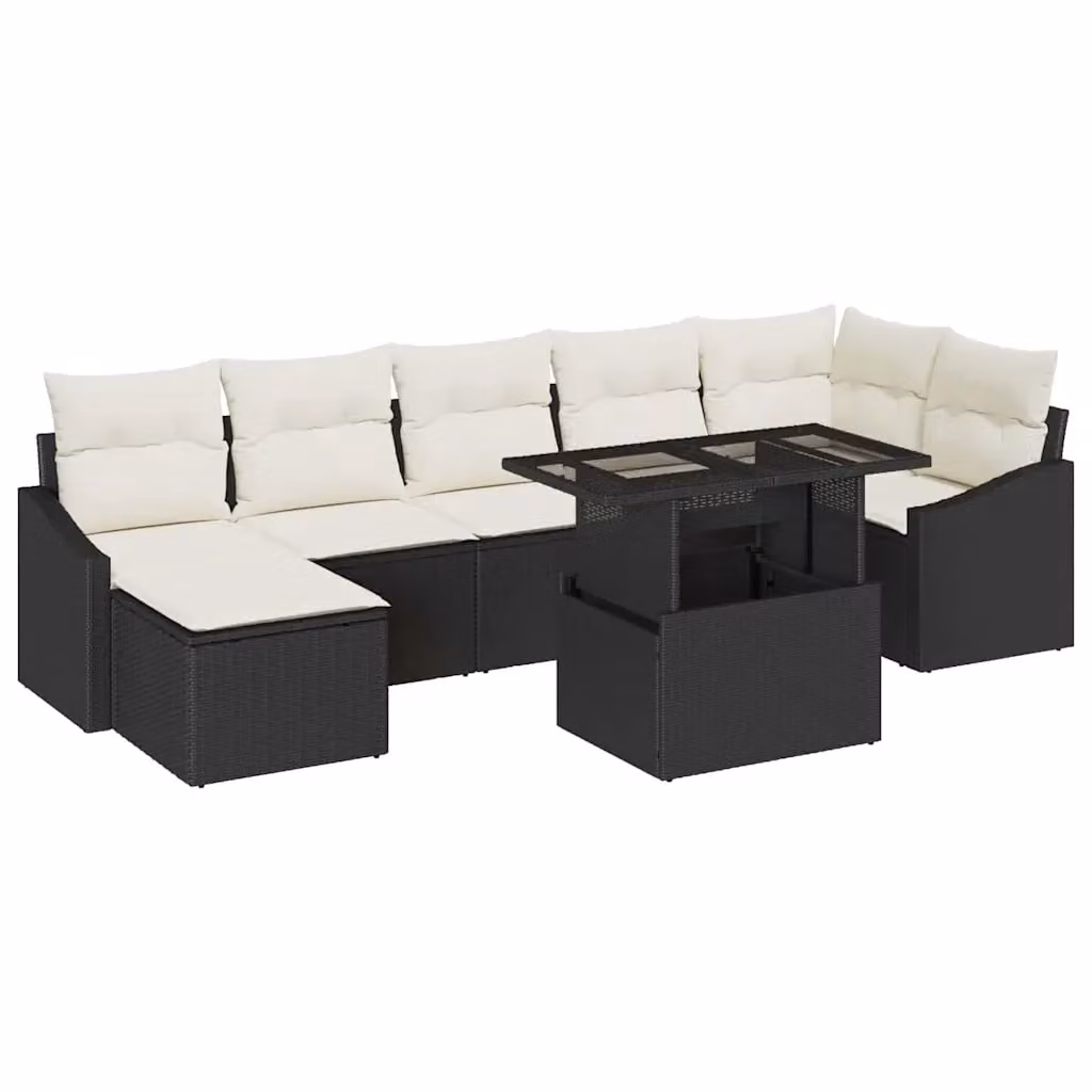 vidaXL Set Divano da Giardino a L 8 pz con Tavolino e Cuscini Nero e Beige – 2