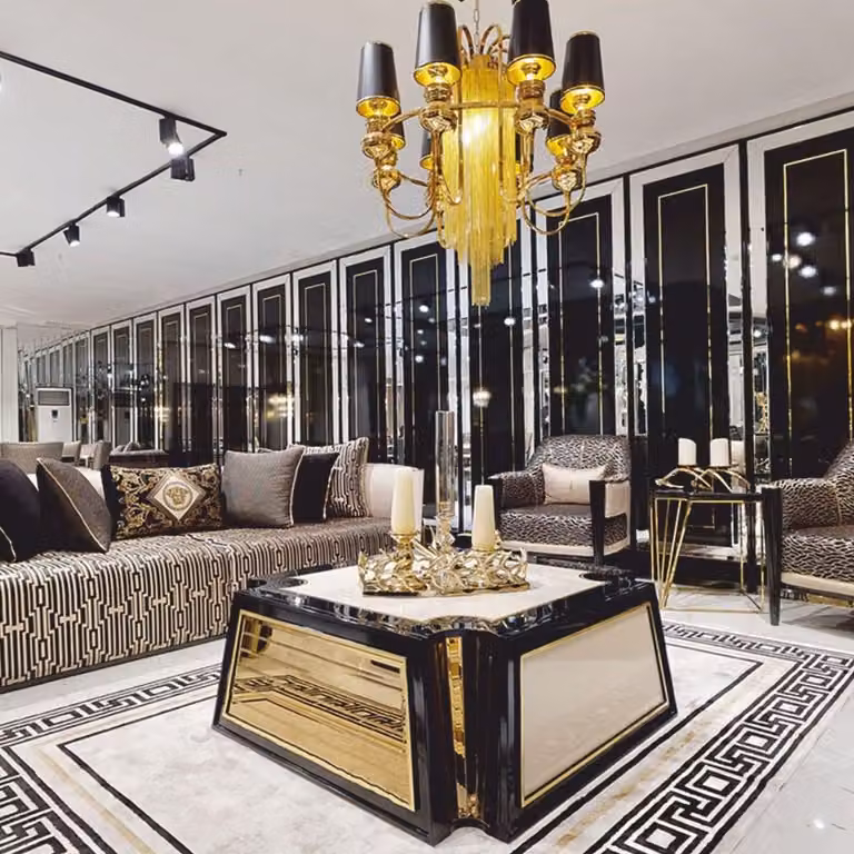 Tavolino Casa Padrino crema / nero / oro 115 cm - Mobili per hotel e soggiorni