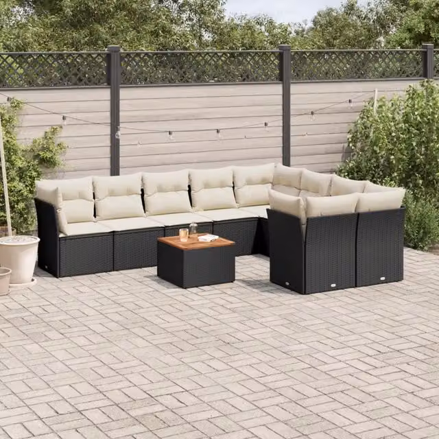 Set Divani da Giardino 10pz con Cuscini in Polyrattan Nero 3223816